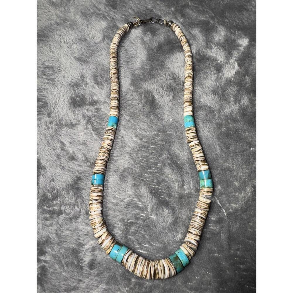 vtg Native American Navajo sterling Silver 925 turquoise Heishi Shell necklace - Picture 1 of 6